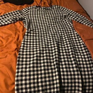 Black and White Checkered Midi Polo Ralph Lauren Dress with Long Sleeves